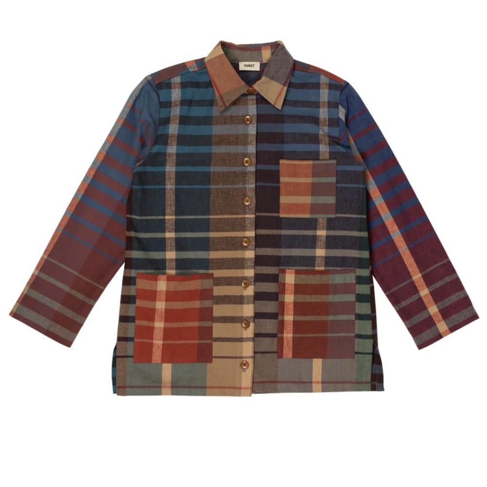 Samet Melvin jacket shirt in rad plaid Ilana kohn M medium cotton flannel